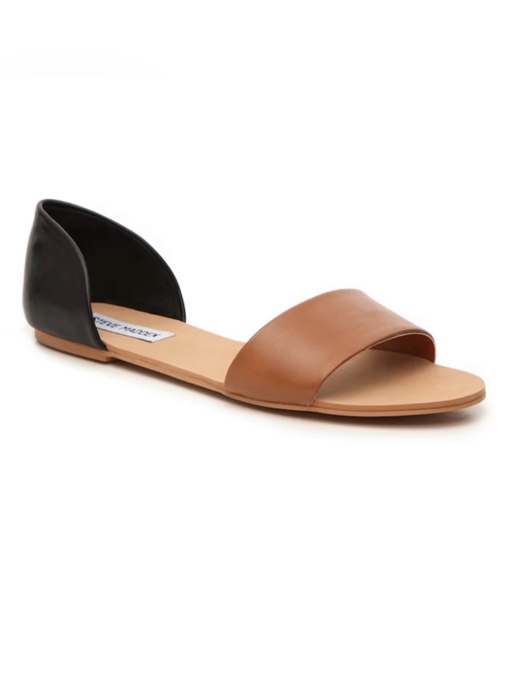 Steve Madden Corey Two-Tone Open-Toe Leather Flat Sandal in Brown and Black Sz 5
